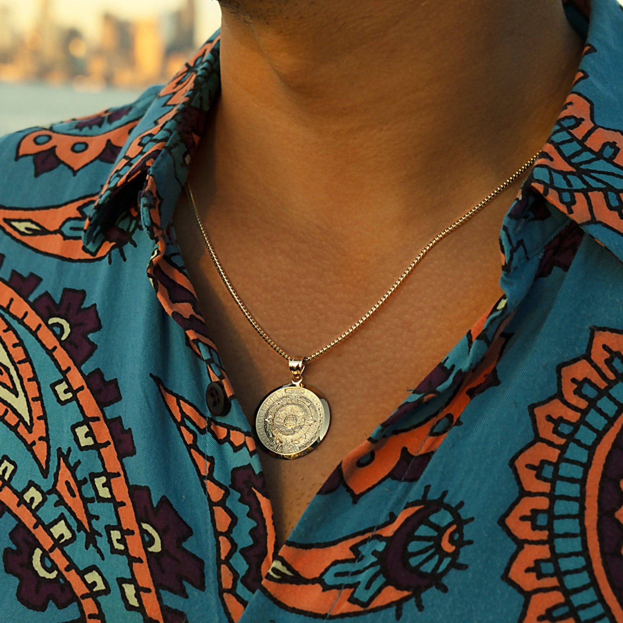 Men's aztec CALENDAR Medallion Necklace Men's Gold Stainless Steel Aztec  Calendar Coin Pendant Necklace Men's Gold Box Chain Necklace - Etsy